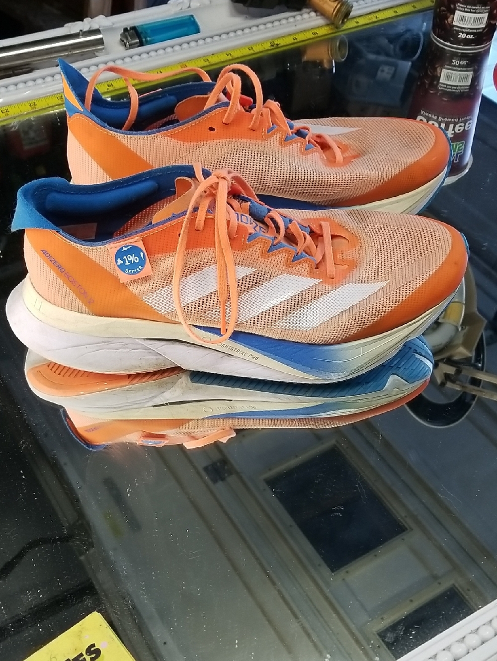 Mens 9 Adidas Adizero Boston 12 Wide Chris Nikic running shoes Screaming Orange.